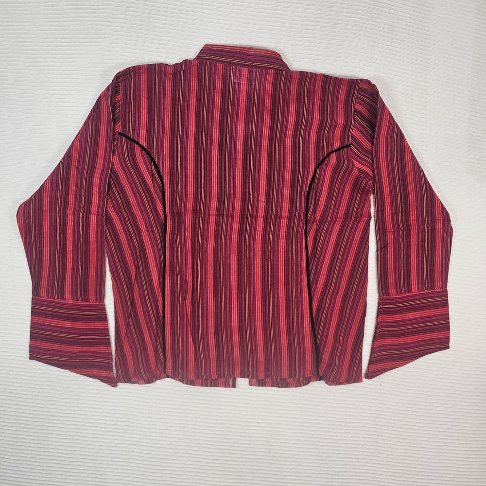 Far Out Fashion Womens Medium Red Burgundy Striped Long Sleeve Boho Top NWT - Picture 4 of 5
